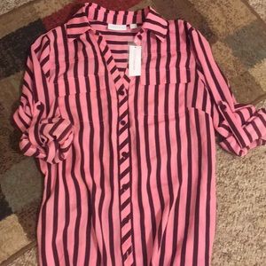 New York & Co- pink and brown striped top. Size Sm